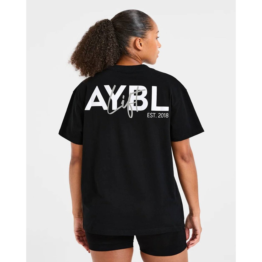 AYBL Lift Oversized Graphic T-Shirt Black Gym Training Tee Women's Large